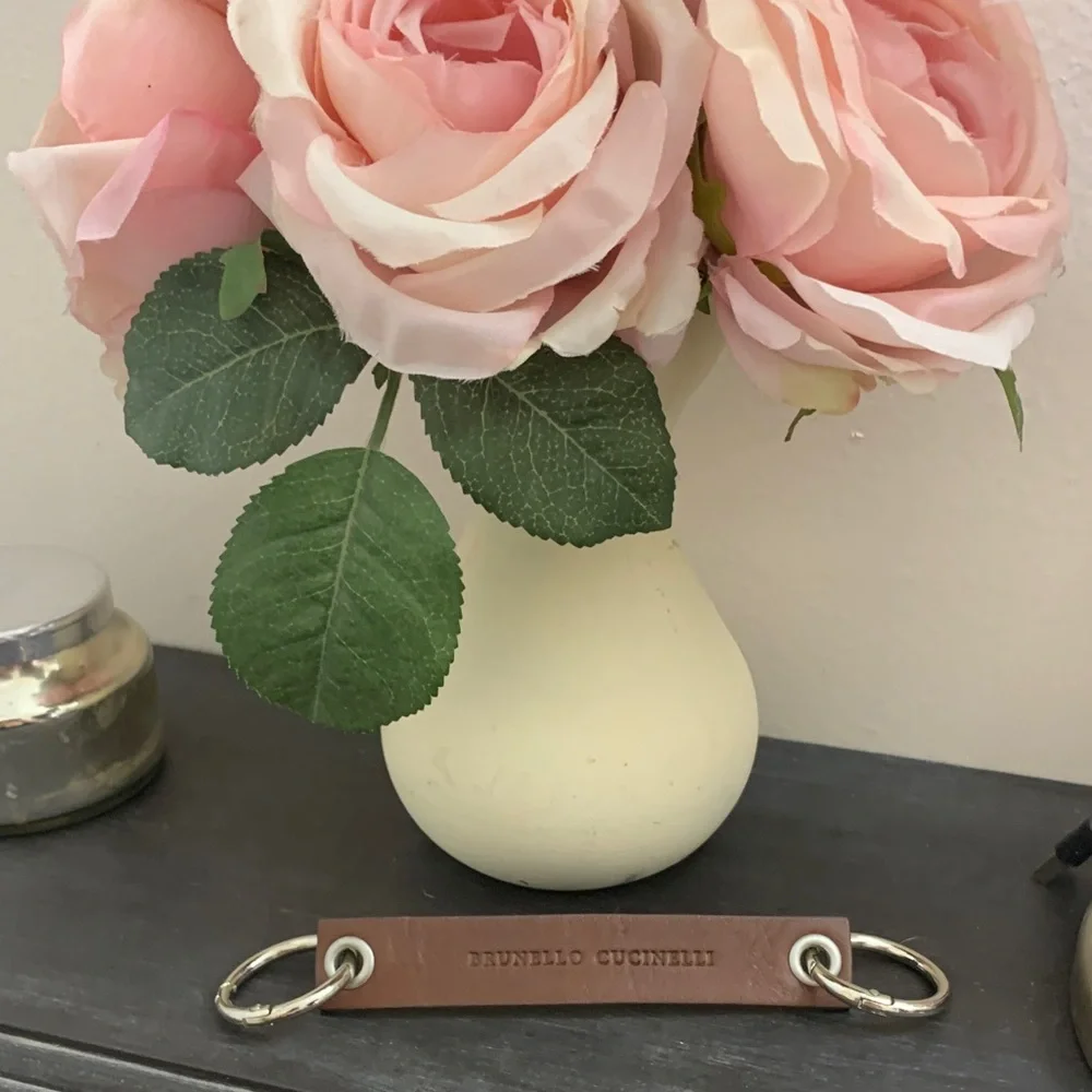 Brunello Cucinelli Brown Leather Keychain with Silver Hardware